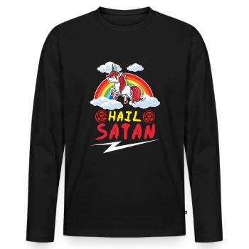 Satan Licorne Arc-en-ciel Metal Musique Amateur de Rock - T-shirt manches longues Premium bio Homme - noir - Devant - Nico (187cm)