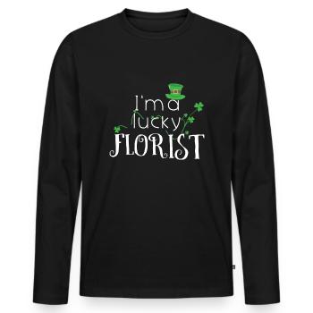 Un fleuriste chanceux Shamrock Saint Patrick Day - T-shirt manches longues Premium bio Homme - noir - Devant - Nico (187cm)