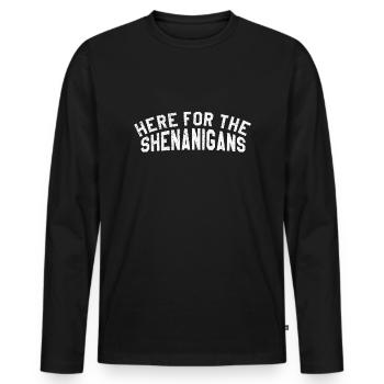 Ici pour Shenanigan Paddy Shamrock Saint Patricks - T-shirt manches longues Premium bio Homme - noir - Devant - Nico (187cm)