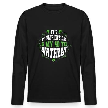 Birth Age 40 Shamrock Saint Patrick Day - Men's Premium Organic Long Sleeve Shirt - black - Front - Nico (187cm)
