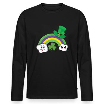 Kawaii Clouds Rainbow Happy Saint Patrick Day - Men's Premium Organic Long Sleeve Shirt - black - Front - Nico (187cm)