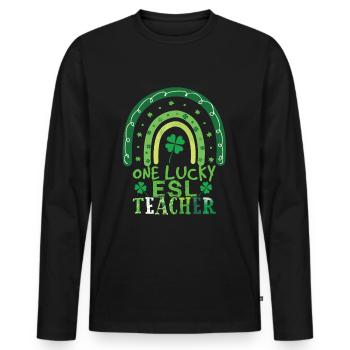 Rainbow Saint Patrick Day Clover Lucky Teacher - T-shirt manches longues Premium bio Homme - noir - Devant - Nico (187cm)