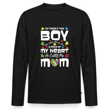 Heart Boy m’appelle maman Puzzle Sensibilisation à l’autisme - T-shirt manches longues Premium bio Homme - noir - Devant - Nico (187cm)