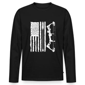 Chasse en plein air Arch US Flag Bow Arrow Target - T-shirt manches longues Premium bio Homme - noir - Devant - Nico (187cm)