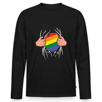 Super Gay LGBTQ Regenbogen LGBT Pride Monat - Männer Premium Bio Langarmshirt - Schwarz - Vorne - Nico (187cm)