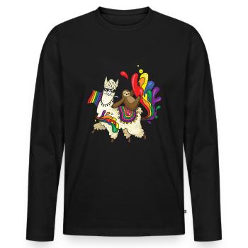 Lama Gleichberechtigung Schwul LGBTQ Regenbogen LGBT Pride Monat - Männer Premium Bio Langarmshirt - Schwarz - Vorne - Nico (187cm)
