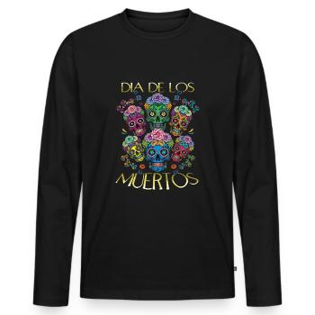Skull Mexican Floral Muertos Day Of Dead Halloween - Men's Premium Organic Long Sleeve Shirt - black - Front - Nico (187cm)
