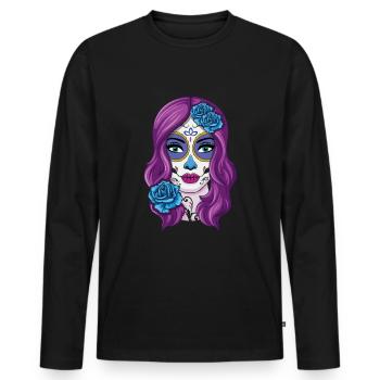 La Catrina Mexikanischer Blumenmuertos Tag der Toten - Männer Premium Bio Langarmshirt - Schwarz - Vorne - Nico (187cm)