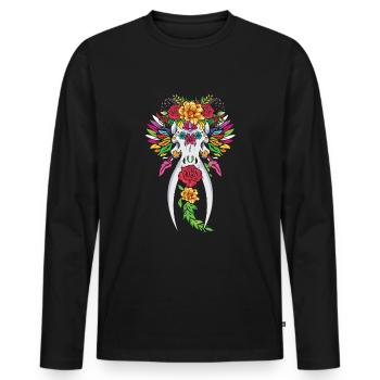 Elefant Tier Blumenmuertos Tag von Halloween - Männer Premium Bio Langarmshirt - Schwarz - Vorne - Nico (187cm)