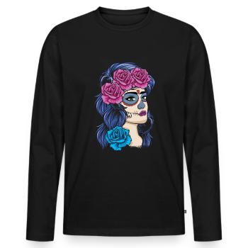 La Catrina Mexiko Blumenmuertos Tag der Toten - Männer Premium Bio Langarmshirt - Schwarz - Vorne - Nico (187cm)