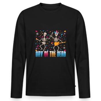 Tanzendes Skelett Muertos Tag der Toten Halloween - Männer Premium Bio Langarmshirt - Schwarz - Vorne - Nico (187cm)