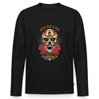 Gruseliger mexikanischer Blumenmuertos Tag des Toten Halloween - Männer Premium Bio Langarmshirt - Schwarz - Vorne - Nico (187cm)