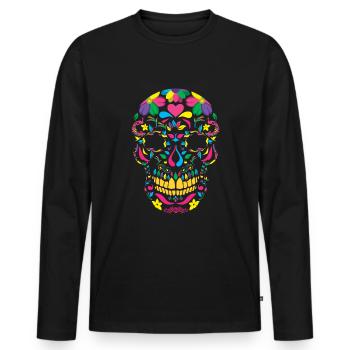 Buntes mexikanisches Knochenskelett Muertos Tag der Toten - Männer Premium Bio Langarmshirt - Schwarz - Vorne - Nico (187cm)