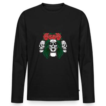 La Catrina Skull Mexique Muertos Floral Jour Des Morts - T-shirt manches longues Premium bio Homme - noir - Devant - Nico (187cm)