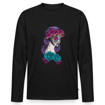 La Calavera Mexiko Blumenmuertos Tag der Toten - Männer Premium Bio Langarmshirt - Schwarz - Vorne - Nico (187cm)