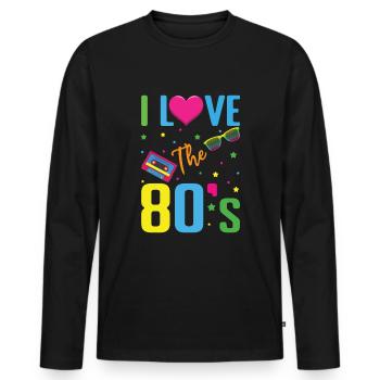 Heart Love 80s Carnival 80s Retro Party 1980 - Men's Premium Organic Long Sleeve Shirt - black - Front - Nico (187cm)