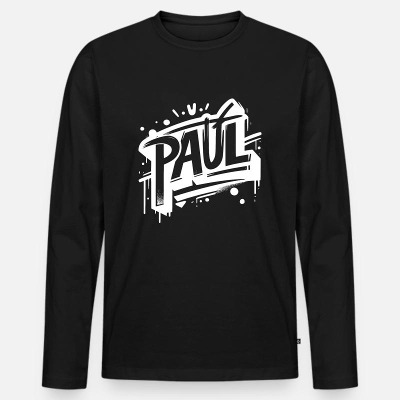 Paul Name Graffiti - Männer Premium Bio Langarmshirt - Schwarz