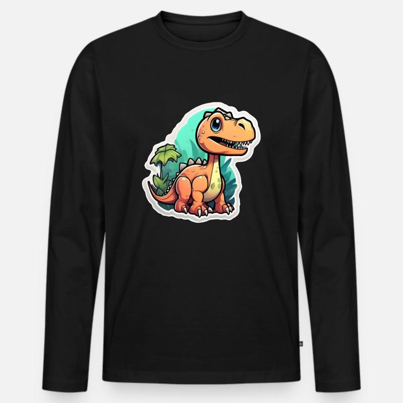 Karikatur-Dinosaurier - Männer Premium Bio Langarmshirt - Schwarz