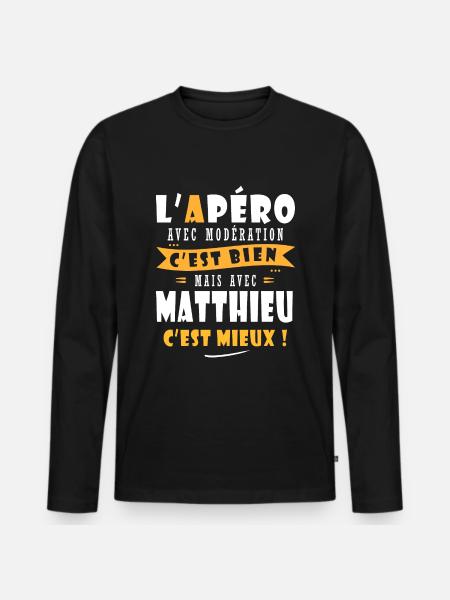 Matthieu Cadeau Humour cadeau Matthieu - T-shirt manches longues Premium bio Homme - noir
