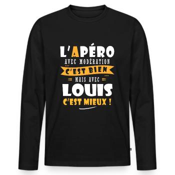 Louis Apero T shirt Humour personnalisé louis - T-shirt manches longues Premium bio Homme - noir - Devant - Nico (187cm)