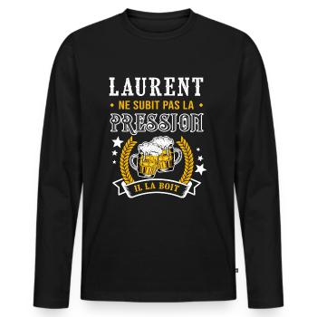 Laurent bière Laurent cadeau laurent fête - T-shirt manches longues Premium bio Homme - noir - Devant - Nico (187cm)