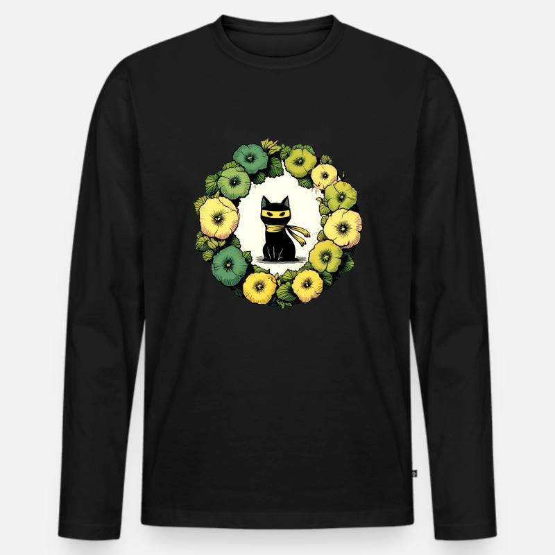 Ninja-Katze - Männer Premium Bio Langarmshirt - Schwarz