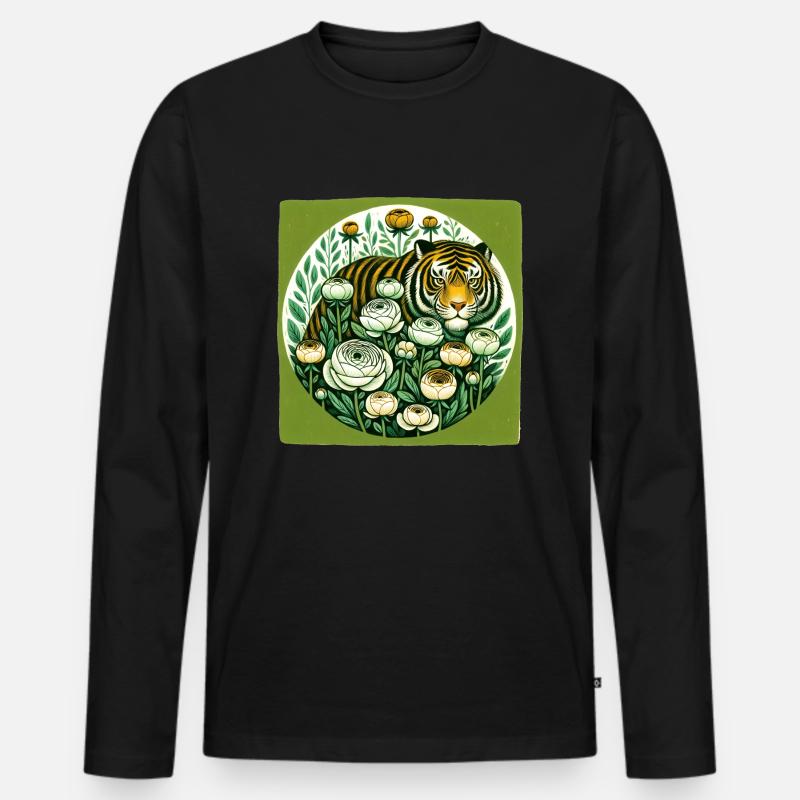 Retro-Tiger - Männer Premium Bio Langarmshirt - Schwarz
