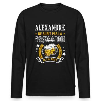 Alexandre bière Alexandre cadeau alexandre fêtes - T-shirt manches longues Premium bio Homme - noir - Devant - Nico (187cm)