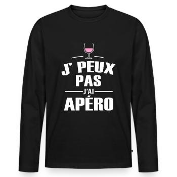 je peux pas j ai apéro pour homme femme - T-shirt manches longues Premium bio Homme - noir - Devant - Nico (187cm)