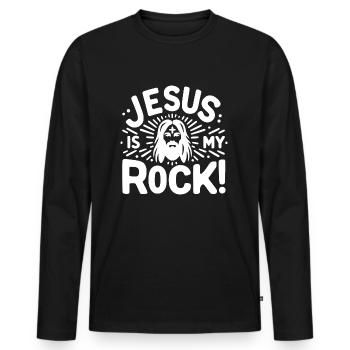 Jesus ist mein Fels in der Brandung - Männer Premium Bio Langarmshirt - Schwarz - Vorne - Nico (187cm)