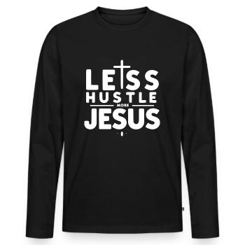 Weniger Hektik, mehr Jesus - Männer Premium Bio Langarmshirt - Schwarz - Vorne - Nico (187cm)