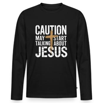 Lebe deinen Glauben sichtbar - Männer Premium Bio Langarmshirt - Schwarz - Vorne - Nico (187cm)