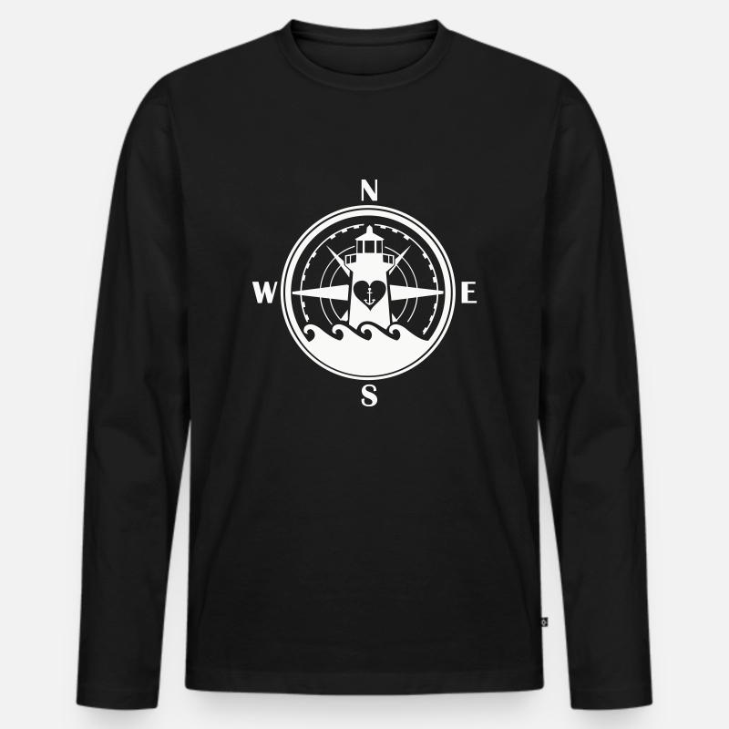 Kompass Anker Leuchtturm - Männer Premium Bio Langarmshirt - Schwarz