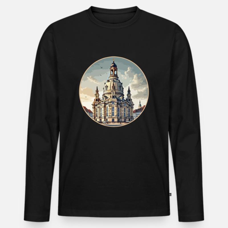 Dresdner Frauenkirche - Männer Premium Bio Langarmshirt - Schwarz