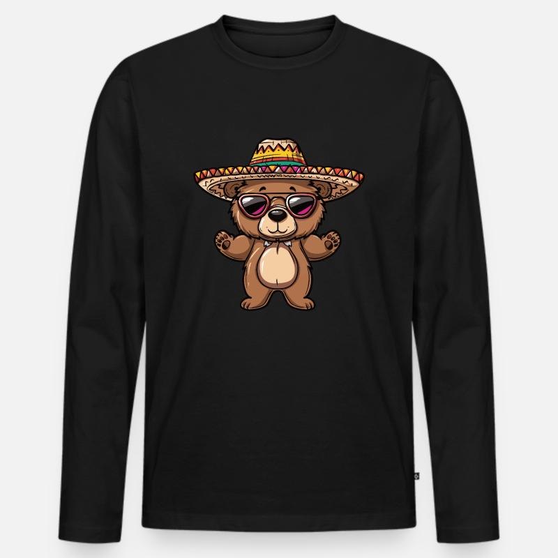 Bär Comic Lustig Sombrero - Männer Premium Bio Langarmshirt - Schwarz