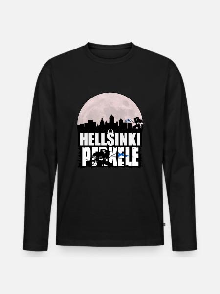 Helsinki Skyline at night - Men's Premium Organic Long Sleeve Shirt - black
