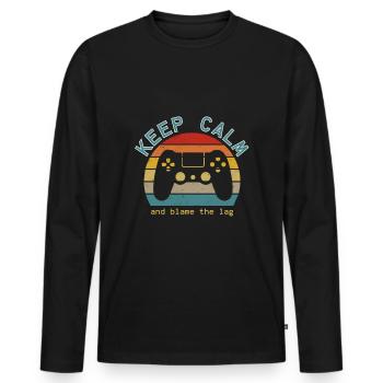 Chemise de joueur - Keep Calm Blâmez-le sur le décalage - Jeu - T-shirt manches longues Premium bio Homme - noir - Devant - Nico (187cm)