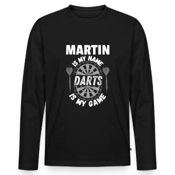 Personalised dart clothing in Martin's name - Men's Premium Organic Long Sleeve Shirt - black - Front - Nico (187cm)