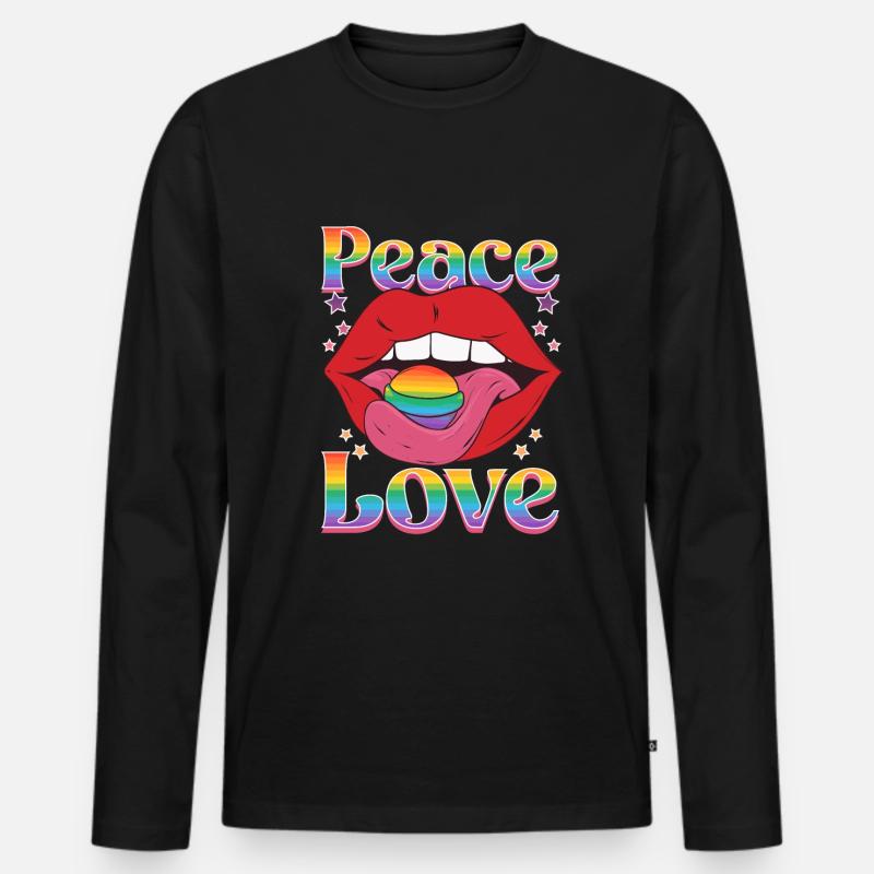 Peace Love | Rainbow Pride Month Freedom - Männer Premium Bio Langarmshirt - Schwarz