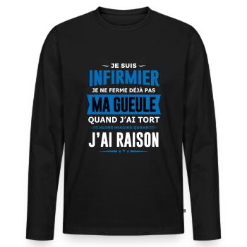 Infirmier je ne ferme pas ma gueule homme humour - T-shirt manches longues Premium bio Homme - noir - Devant - Nico (187cm)