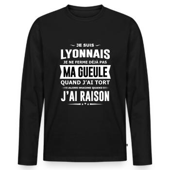 Humour Lyonnais je ne ferme pas ma gueule - T-shirt manches longues Premium bio Homme - noir - Devant - Nico (187cm)
