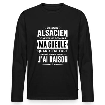 Alsacien je ferme pas ma gueule humour Alsace - T-shirt manches longues Premium bio Homme - noir - Devant - Nico (187cm)