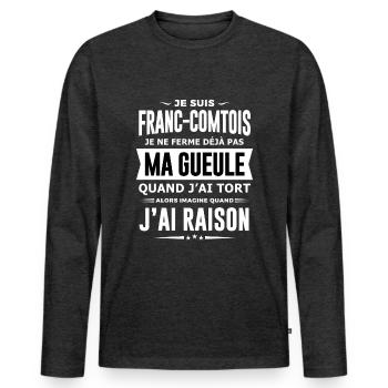 Franc comtois je ferme pas ma gueule franche comté - T-shirt manches longues Premium bio Homme - anthracite chiné - Devant - Nico (187cm)