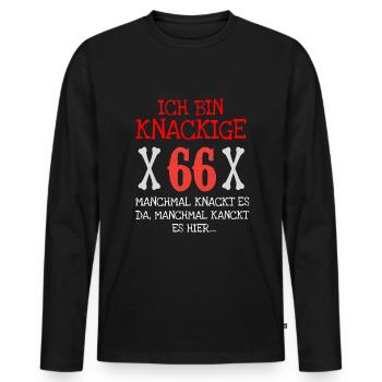 Mit 66 noch frisch und knackig im Alter - Männer Premium Bio Langarmshirt - Schwarz - Vorne - Nico (187cm)