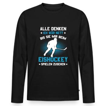 Eishockeyschläger Puck Eis Sport Eishockey - Männer Premium Bio Langarmshirt - Schwarz - Vorne - Nico (187cm)