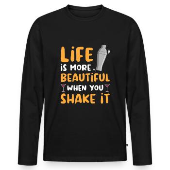 Barman Cocktail Bartender Barkeeper - T-shirt manches longues Premium bio Homme - noir - Devant - Nico (187cm)
