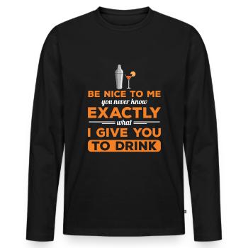 Barman Cocktail Bartender Barkeeper - T-shirt manches longues Premium bio Homme - noir - Devant - Nico (187cm)