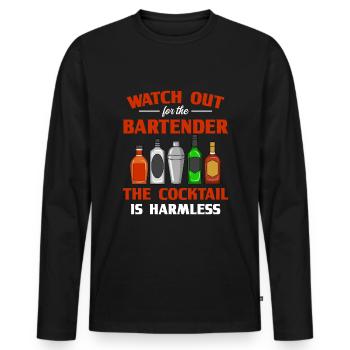 Barman Cocktail Bartender Barkeeper - T-shirt manches longues Premium bio Homme - noir - Devant - Nico (187cm)