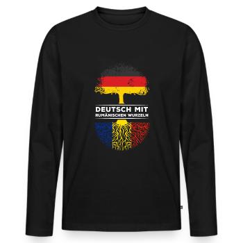 Deutsch mit Rumänischen Wurzeln Abstammung - Männer Premium Bio Langarmshirt - Schwarz - Vorne - Nico (187cm)