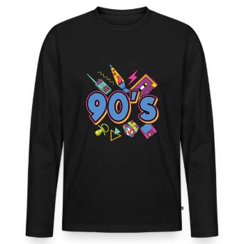 90s Theme Party 1990s Nineties Costume - Men's Premium Organic Long Sleeve Shirt - black - Front - Nico (187cm)
